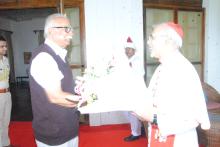 Cardinal Filipe Neri Ferrao, Fr. Loiola Pereira, Secretary to Cardinal, His Auxiliary Bishop Simiao Fernandes called on Hon'ble Governor At Raj Bhavan.