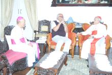 Cardinal Filipe Neri Ferrao, Fr. Loiola Pereira, Secretary to Cardinal, His Auxiliary Bishop Simiao Fernandes called on Hon'ble Governor At Raj Bhavan.