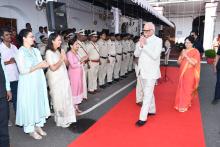 Hon'ble Governor greeting the staff on Goa Liberation Day 2025 at Lok Bhavan.